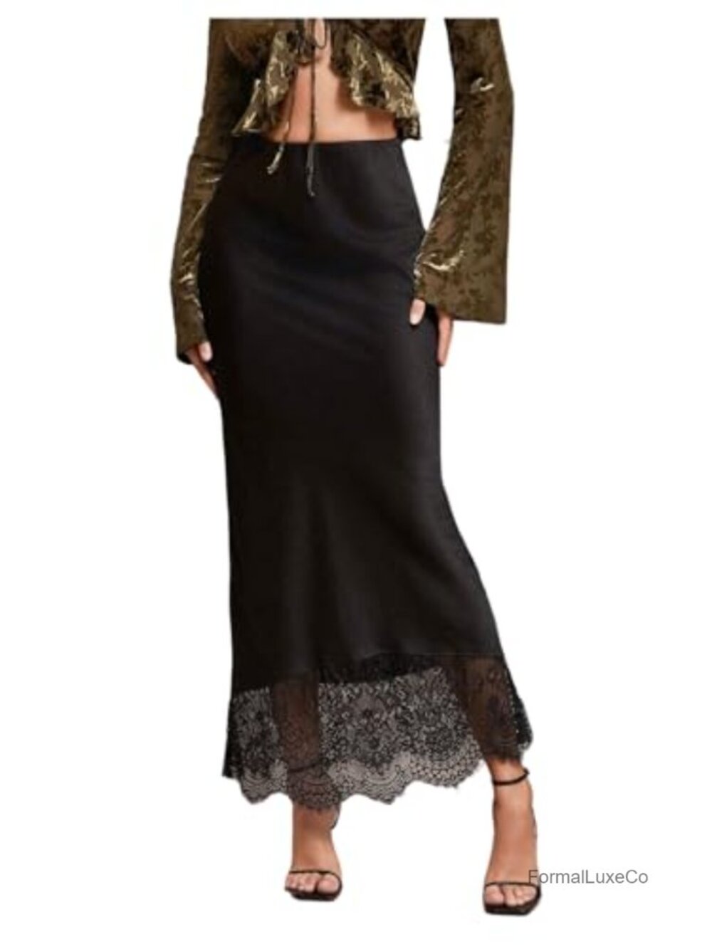 Satin Lace High Waist Fishtail Maxi Skirt